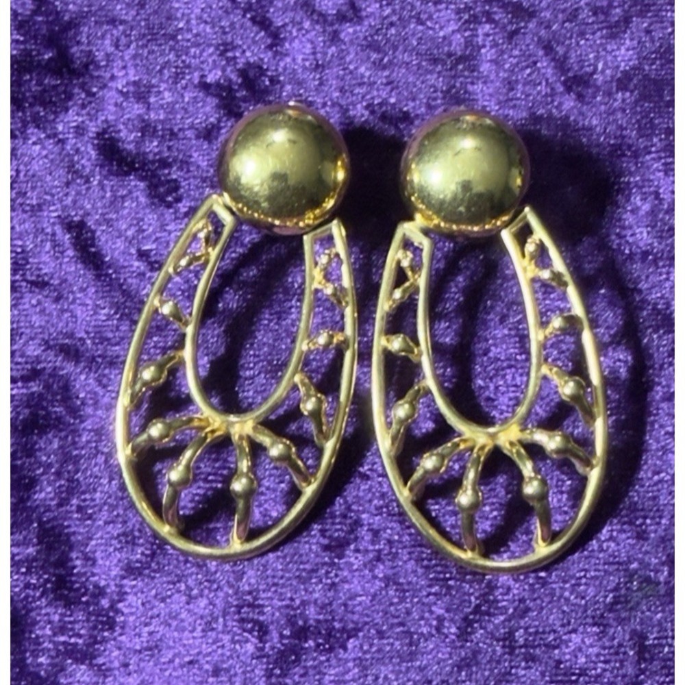 Monet Door Knocker Earrings Statement Massive Textured Cut Out Goldtone Designer